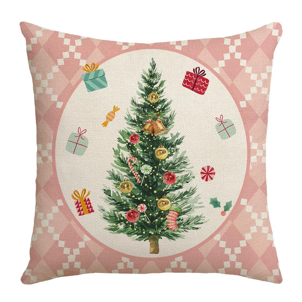 

New Christmas Pillow Pink Christmas Tree Cartoon Home Decoration Pillow Case 45 * 45Cm (excluding pillow core)