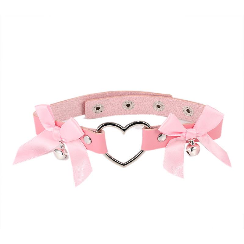 Sweet Heart Collar Bow & Bell Choker Necklace - European & American Style