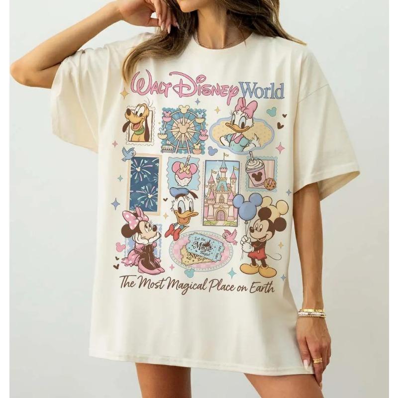 Summer Women s Vintage Disney Mickey and Friends T-Shirt Disneyland Shirt  Oversized Loose Casual Tee Disney Trip Shirt S