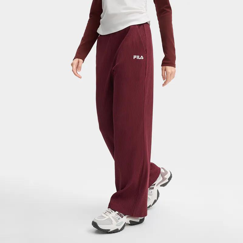 FILA Solid Color Straight Leg Casual Knit Sports Pants Women Pants Burgundy F11W439607-FWI
