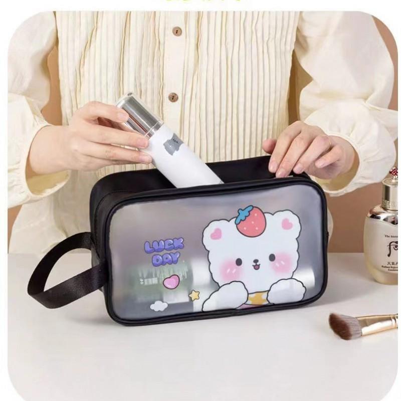 Transparent PU Makeup Bag With Animal Print - Waterproof Travel Toiletry Pouch Women Men Large Capacity Handheld Cosmetic