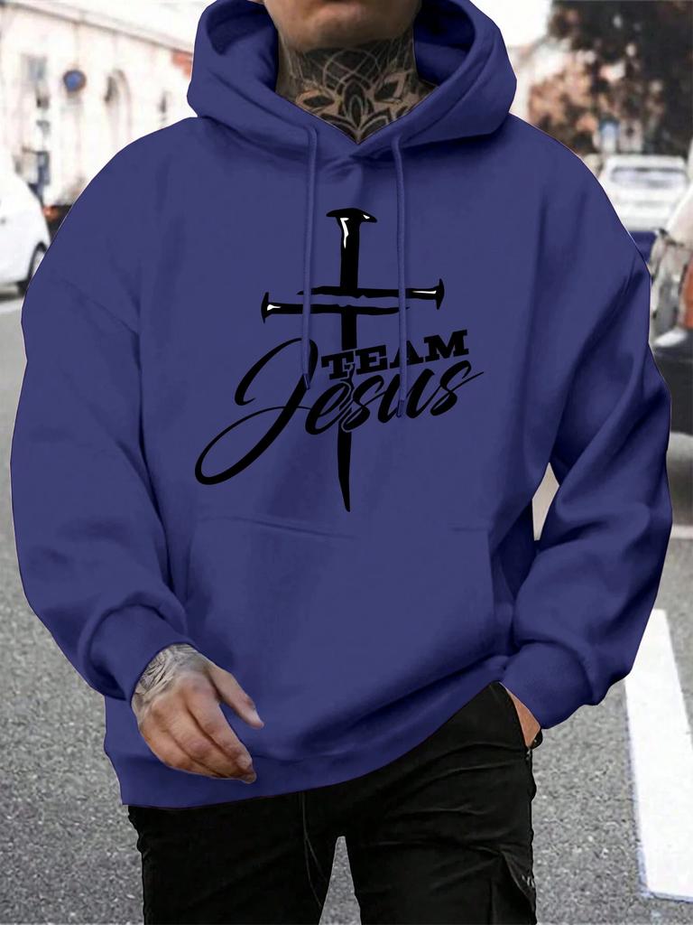 Team Jesus Buchstaben Design Druck Herren Sweatshirt Mode Warm Kapuzenpullover Lässig Tasche Hoodies Herbst Übergröße Streetwear