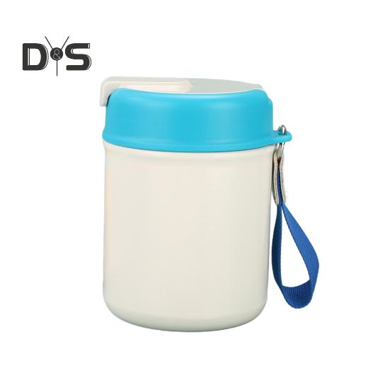 

Вакуумный ланч-бокс из нержавеющей стали, пищевой контейнер без бисфенола А со складной ложкой, герметичный ланч-бокс с широким горлом для дома, кухни, офиса и улицы синий/белый