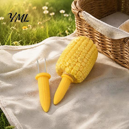 Stainless Steel Corn Holders Holders, Heat Resistant Shaped Handles, Double BBQ Pins Needle Skewers Set for Outdoor Camping And Home Barbecue