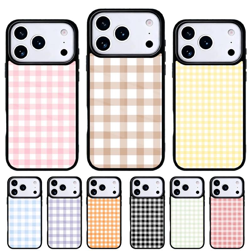 Pastel Gingham Phone Case for iPhone 17 Air 16e 15 14 13 Pro Max Back Cover for 12 11 Pro Coque
