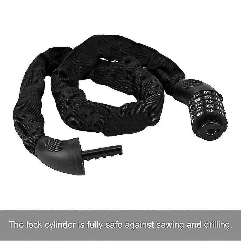 Anti-Theft Bike Steel Chain Cipher Lock with 5-Digit Password - Black