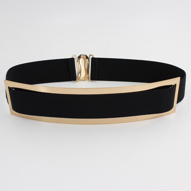 Metal Mirror Decorative Belt, Women'S Gold Elastic Buckle, Elastic Wide Waist Seal, And Two Dresses Are Optional.