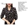 Women Tie Shirt V-neck Long Sleeve Pullover Tops Printing Faux Pearl Loose Fit Blouse Plus Size Streetwear