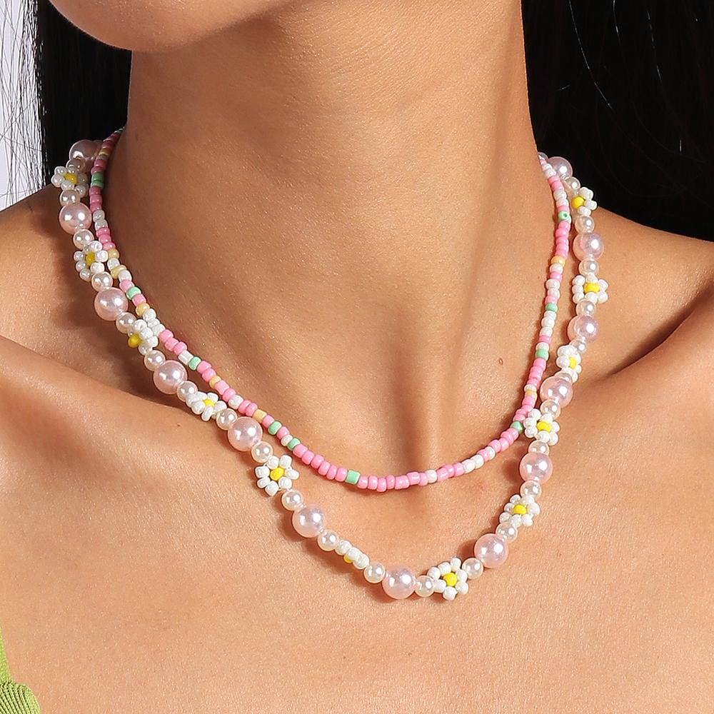 2 stuks/set Boheemse Handgemaakte Kleurrijke Zaadkralen Ketting Dames Parel Bloemen Choker Kettingen Meisjes Feest Vakantie Sieraden Cadeaus