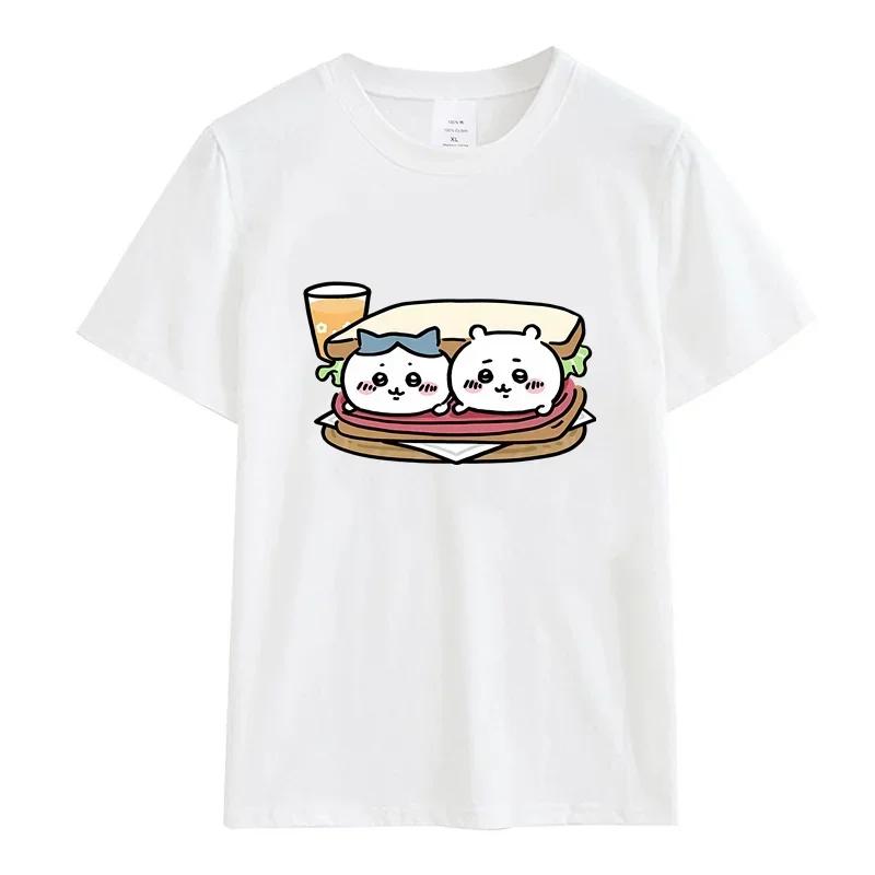 Cute Usagi Dance Print T-shirt Trendy Y2k Streetwear Woman Shirt Kawaii Anime Pattern Tee Shirt Harajuku Cotton Short-sleev Tops