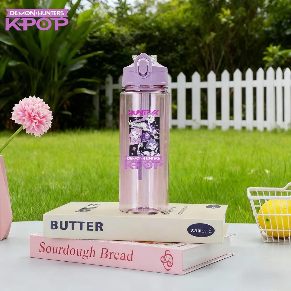 Demon Hunters Rumi Mira Zoey Jinu Celine Plastic Water Cup Pop Drinking Bottle School Huntrix Gourde 800ML KPOP HUNTR X K Kid Friendly Entertaining