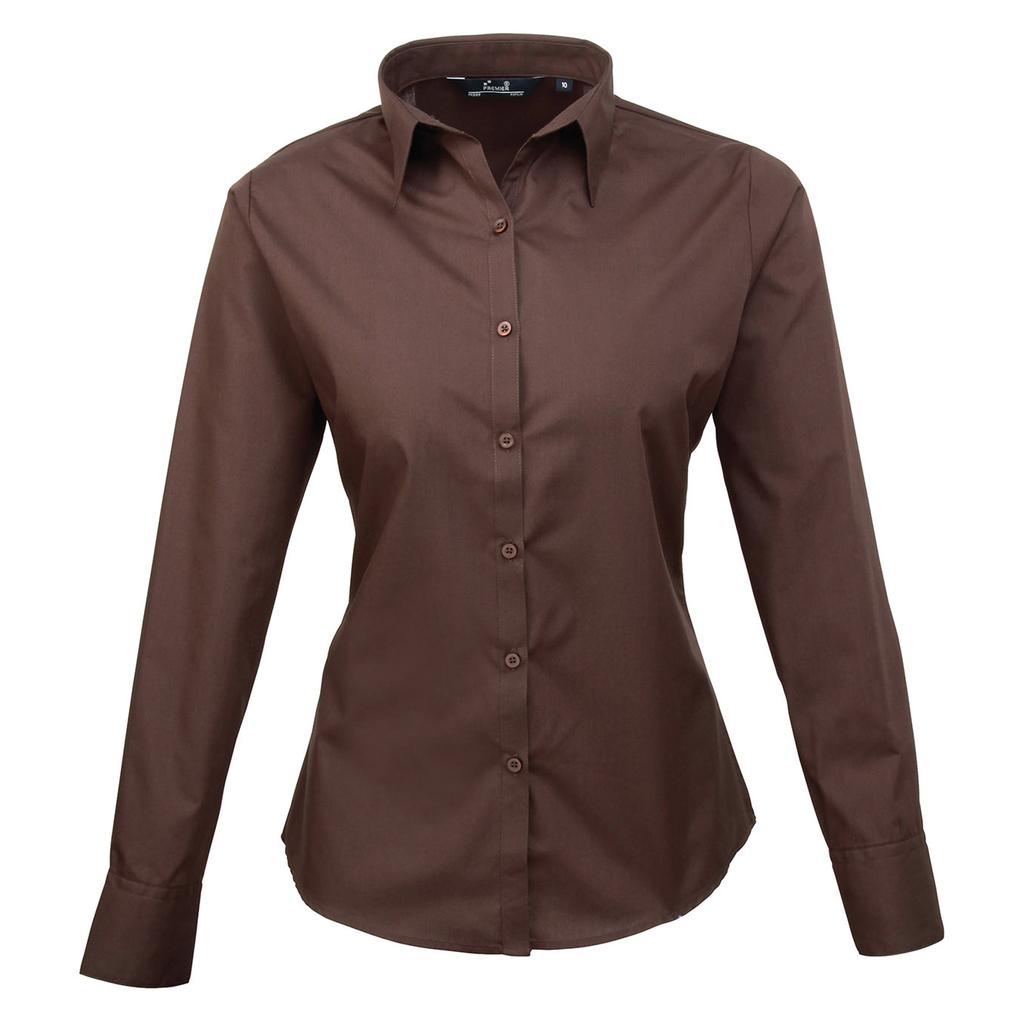 Premier Womens/Ladies Poplin Long-Sleeved Blouse