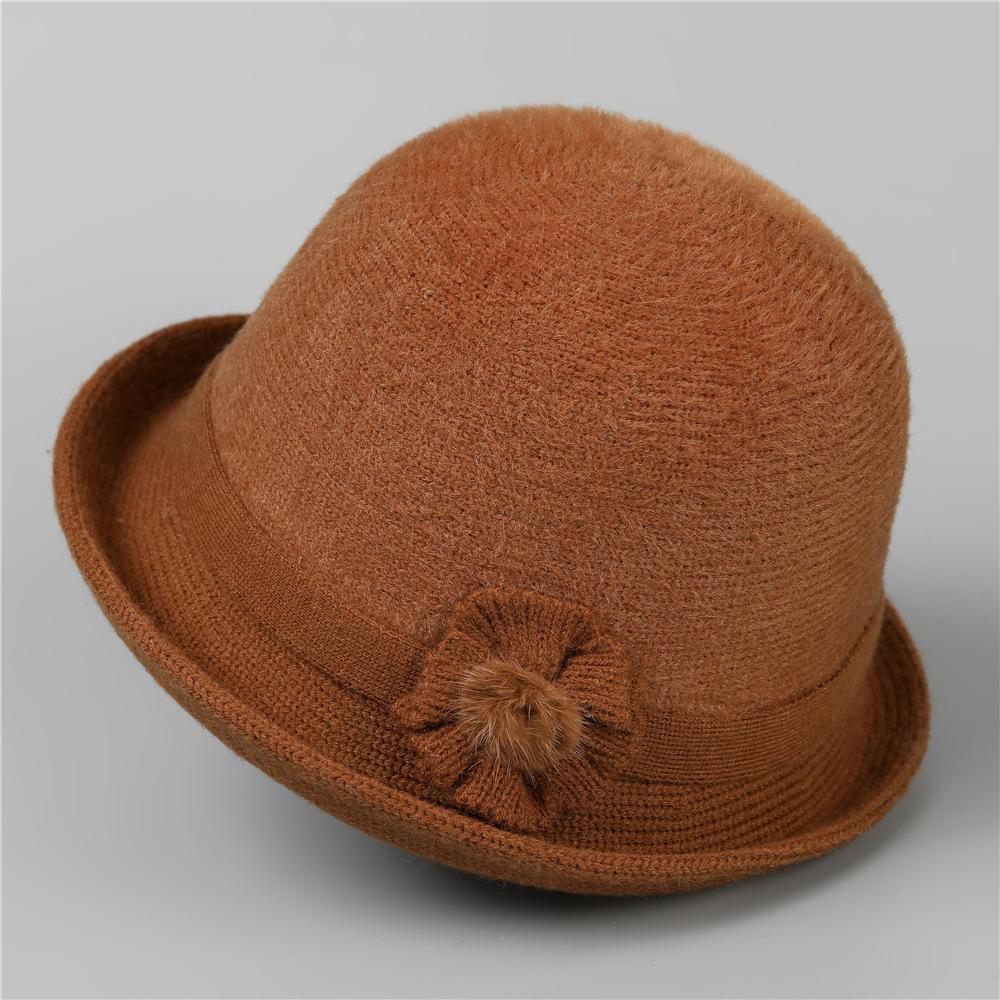 Hat female autumn and winter mother knitted bucket hat velvet warm crimping basin hat in the elderly grandma hat cold