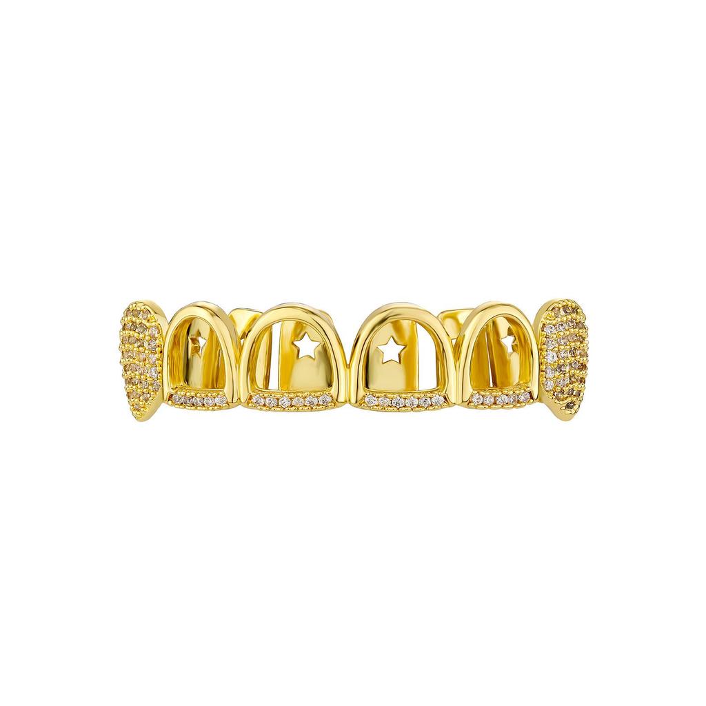 Grillz Hollow Borchiati di Diamanti Europa & America: Gioielli per Denti Placcati Oro e Argento