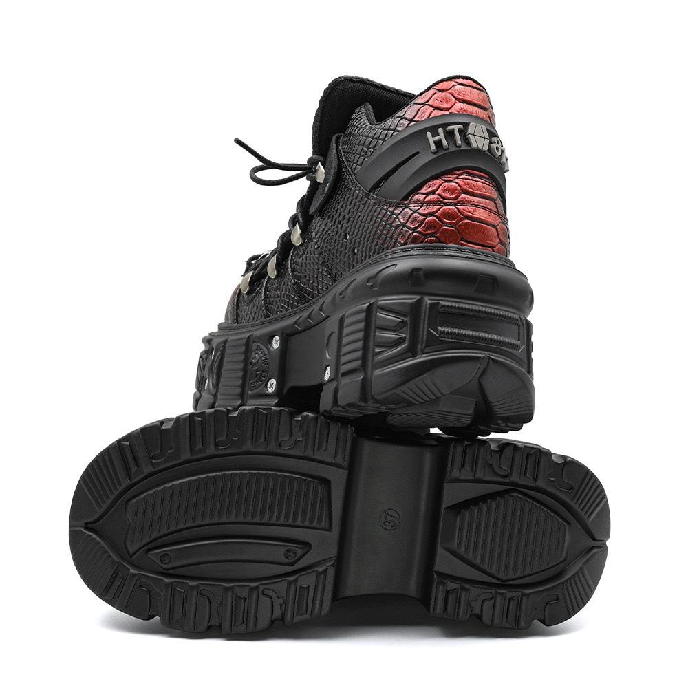 Gothic Ankle Rock Boots New Punk Style Women Shoes Lace-up Heel Height 6CM Platform Shoes Woman Metal Decor Woman Sneakers