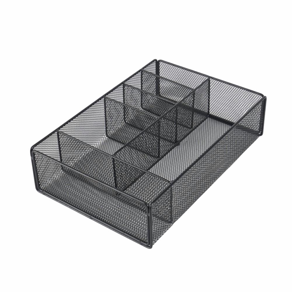 

Iron Metal Desk Organizer 6 Compartments Stationery Storage Box Combination Pen Holder Desktop Use чёрный