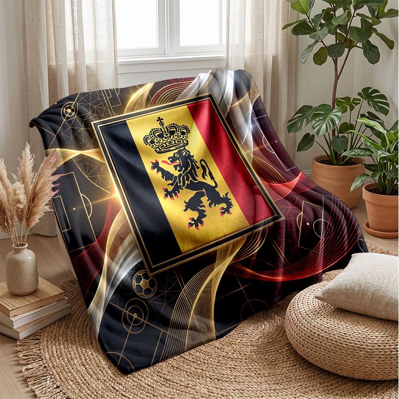 Belgium Football Printed Flannel Blanket Skin Friendly Warm Decorative Throw for Indoor Couch Bed Daily Use