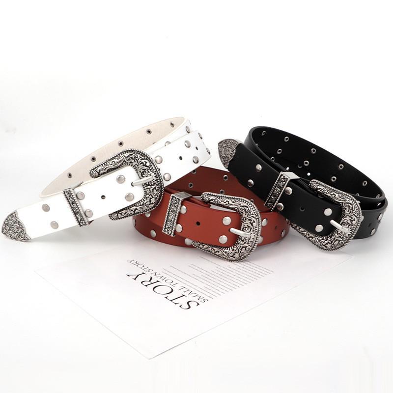 Women Vintage Rock Decorative Jeans Belt Edgy Waistband Metal Adjustable Accents