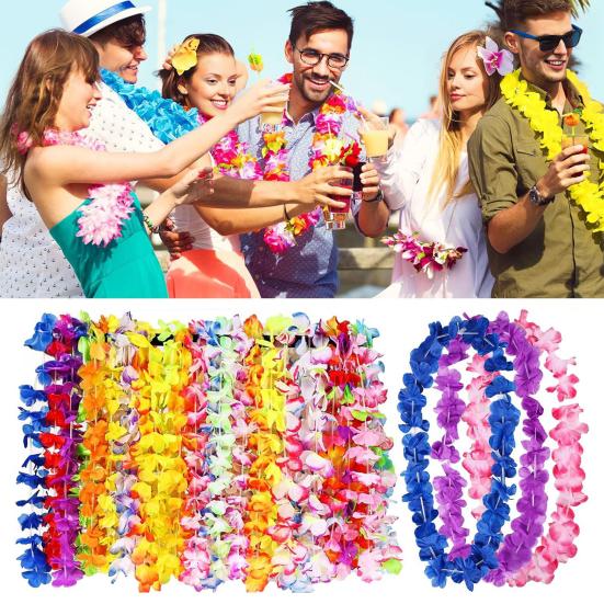 Hawaiian Leis Bulk Colorful Faux Flower Necklace Leis Tropical Theme Party Favors for Adults Hawaii Summer Beach Luau Party Birthday Party Supplies
