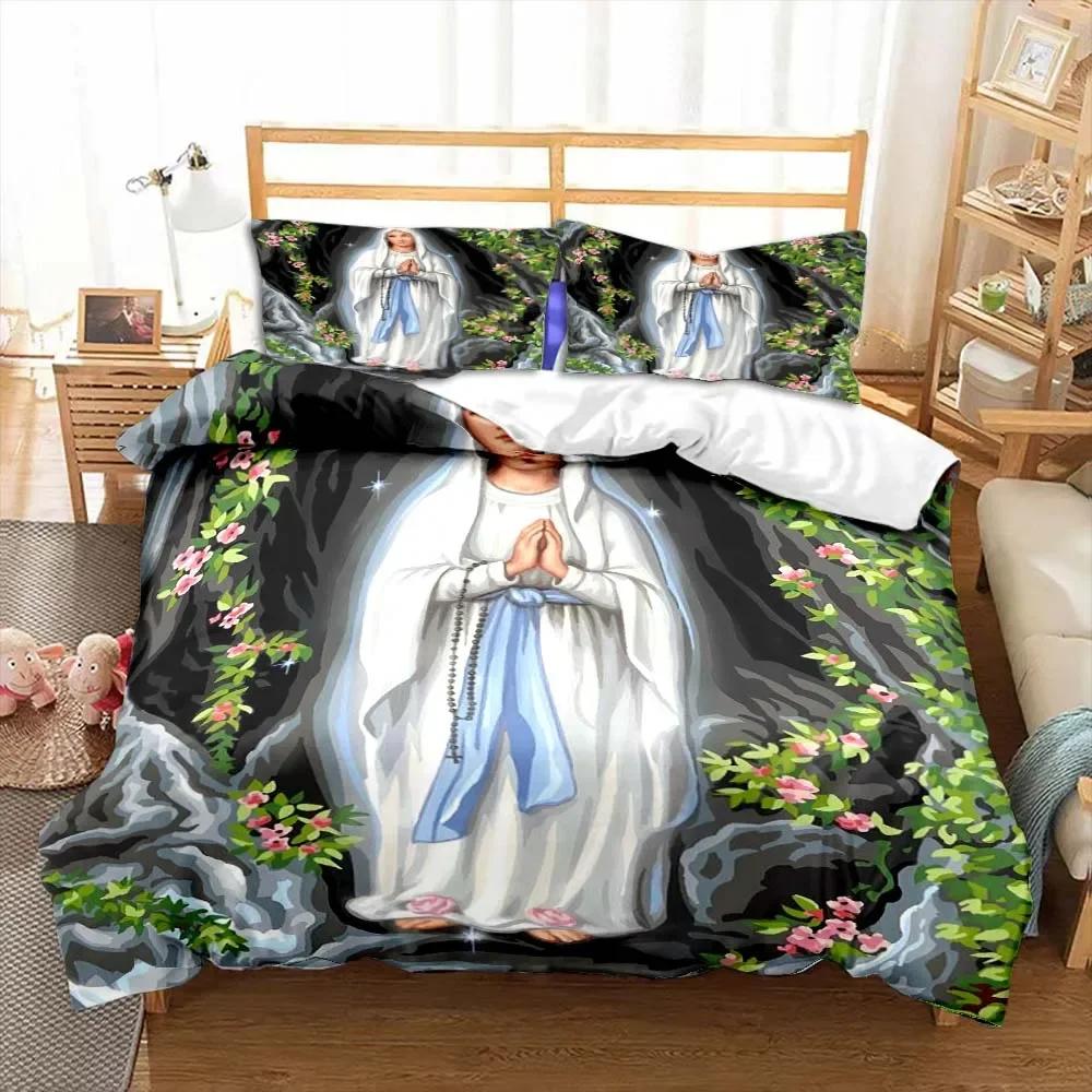 Jesus Virgin Mary Theme Children Room Bedroom Bedding Set Comforter Cover Kids Bed Polyester Duvet Cover Set With Pillowcase