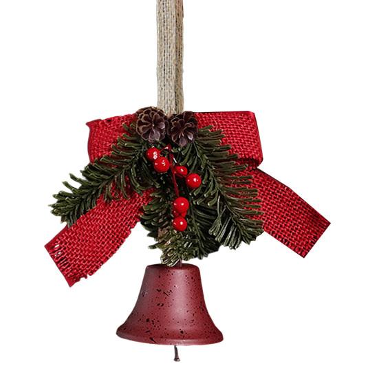 Christmas Bell Decoration Bowknot Decor Hanging Decorative Bell with Pine Branches Red Fruits Indoor Outdoor Ornament