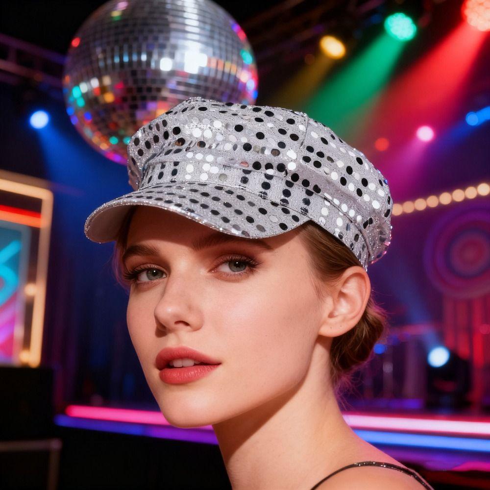 Dress Up Glitter Caps Octagonal Costume Hat Halloween Disco Sequin Hat Men Women