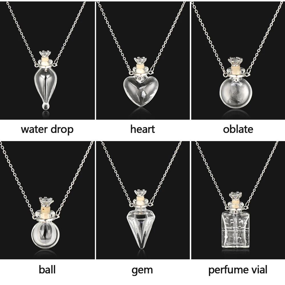 Openable Glaze Vial Pendant Necklace Water Drop Heart Steel Chain Keepsake Jewelry Gift Perfume Mini Bottles Jewellery Necklace