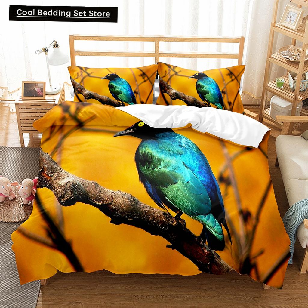 Red Rare Birds King Queen Duvet Cover Tropical Flying Animals Bedding Set Wildlife Quilt Cover 2/3Pcs Polyester Comforter Cover
