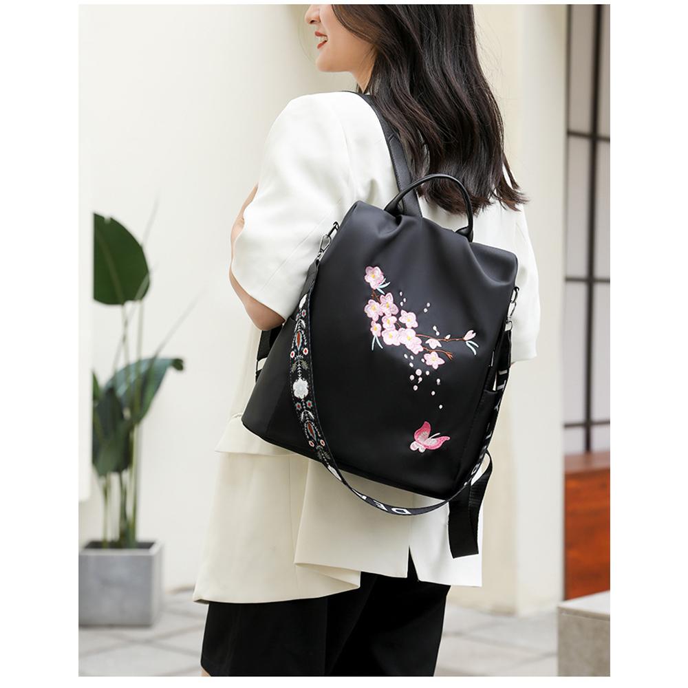 Apsauga nuo vagystės Mada Laisvalaikis Kelionės Atspari dilimui Kuprinė Moteriška Oksfordo audinio Gėlių siuvinėjimas Mokyklinė kuprinė Kuprinė mergaitėms