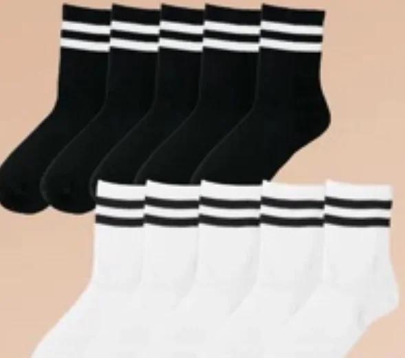 5/10Pairs Striped Crew Socks Comfy & Breathable Mid Tube Socks  Women's Stockings & Hosiery