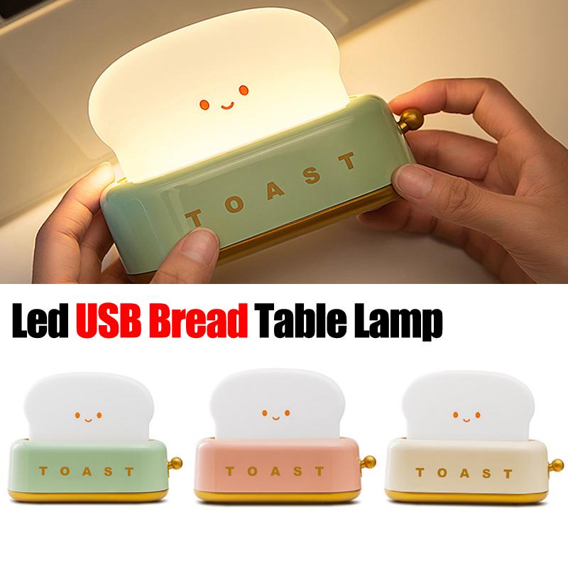 Pâine Toast Lumină de masă Pâine de pâine Lumină de noapte Creativă USB reîncărcabilă LED Lampă Decor vacanță Dormitor pentru bebeluși pentru cadou de zi de naștere