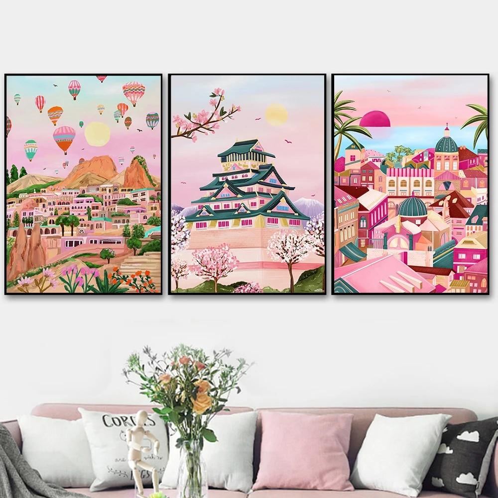 Rosa Dubrovnik Osaka Castle Kirschblüte Japan Wand Kunst Leinwand Malerei Nordic Poster Und Drucke Bild Für Wohnzimmer Dekor Kein Rahmen