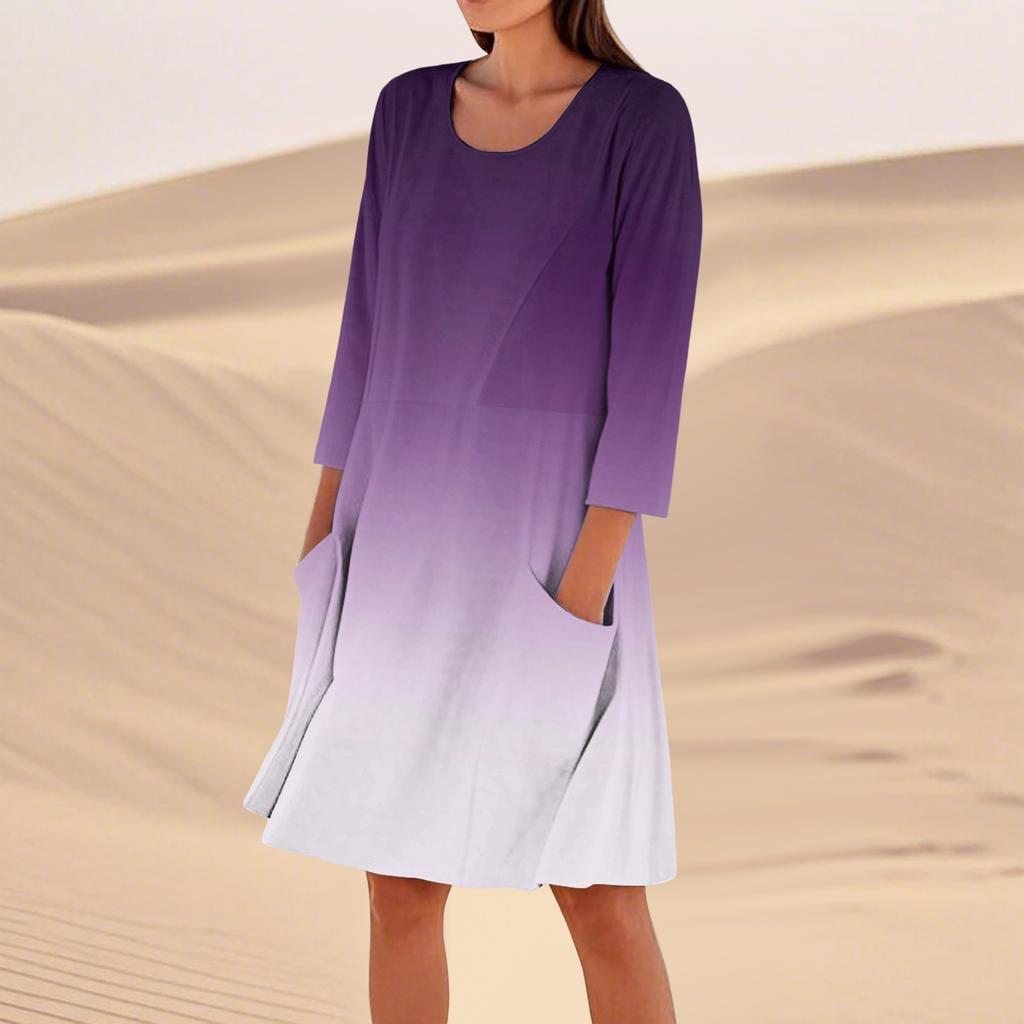 Rochie Casual Largă de Modă Imprimată cu Mâneci 3/4 pentru Femei