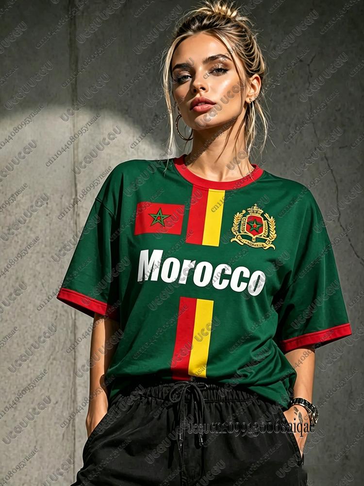 2026 Morocco Football T Shirt For Women Red Letter Print Short Sleeve Tee Team Fans Uniform Casual Sports Football Jersey Tops