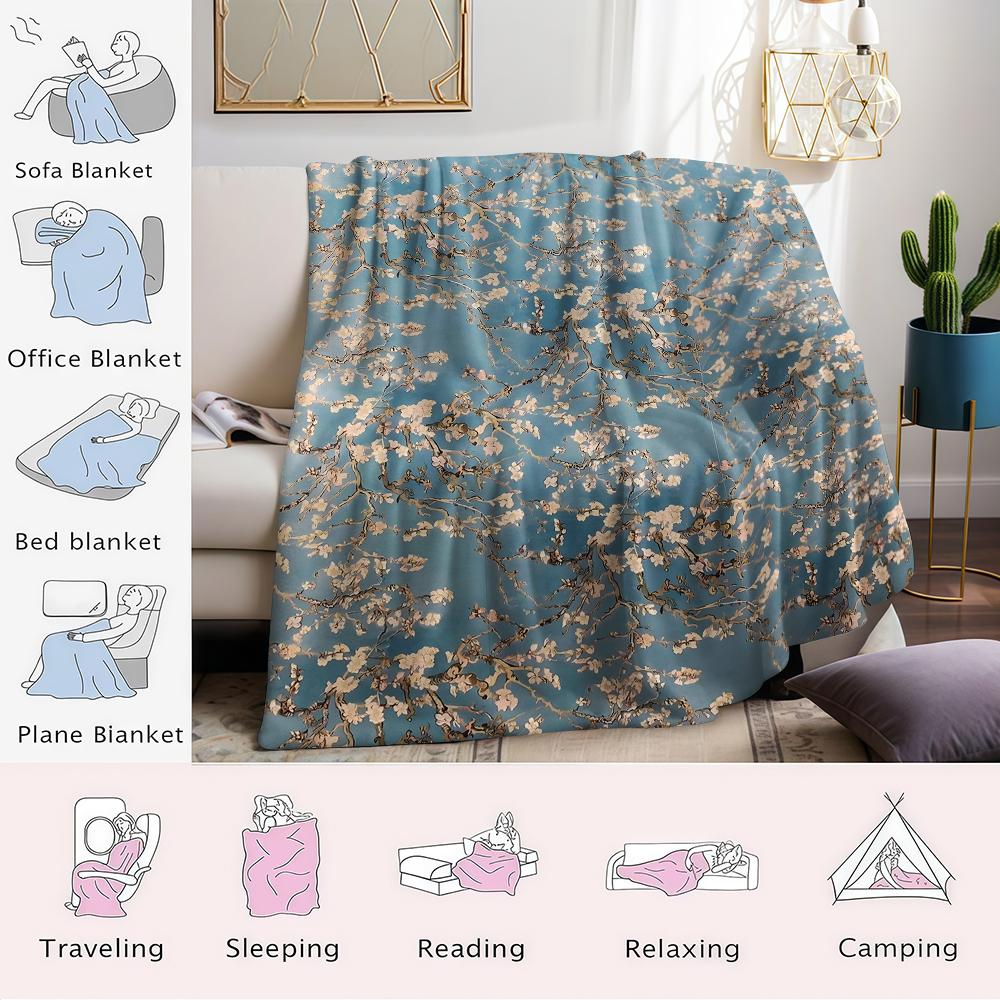 Blossom Branches Flannel Blanket Warm Soft Halloween Christmas Couch Warm Cozy Decorative Decor Gift for All Season