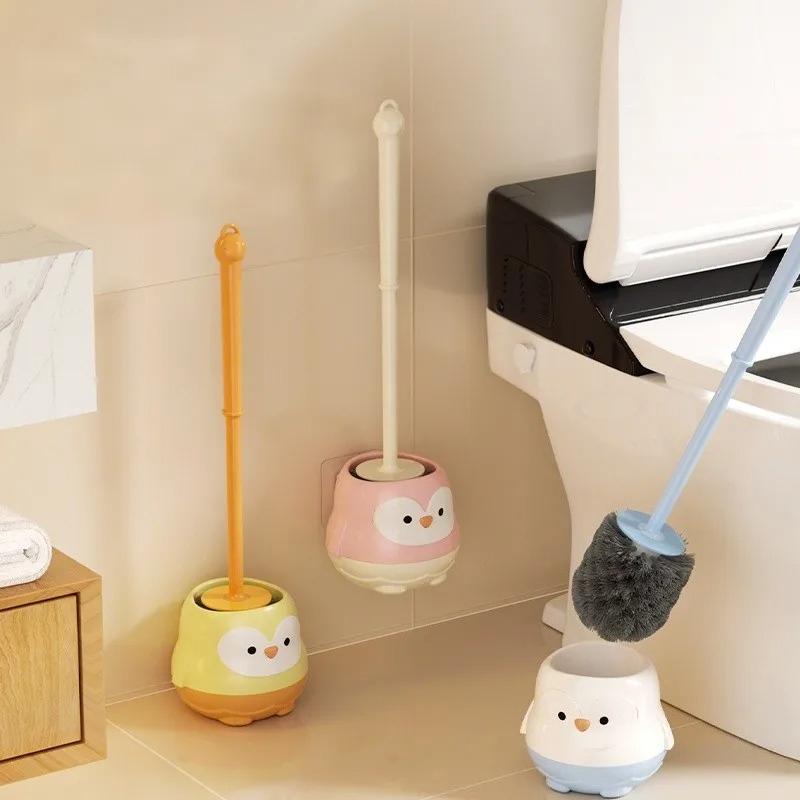 Cartoon Cute Household Toilet Brush with Base Toilet Toilet Non Perforated Wall Mounted Blind Angle Long Handle Brush Practical