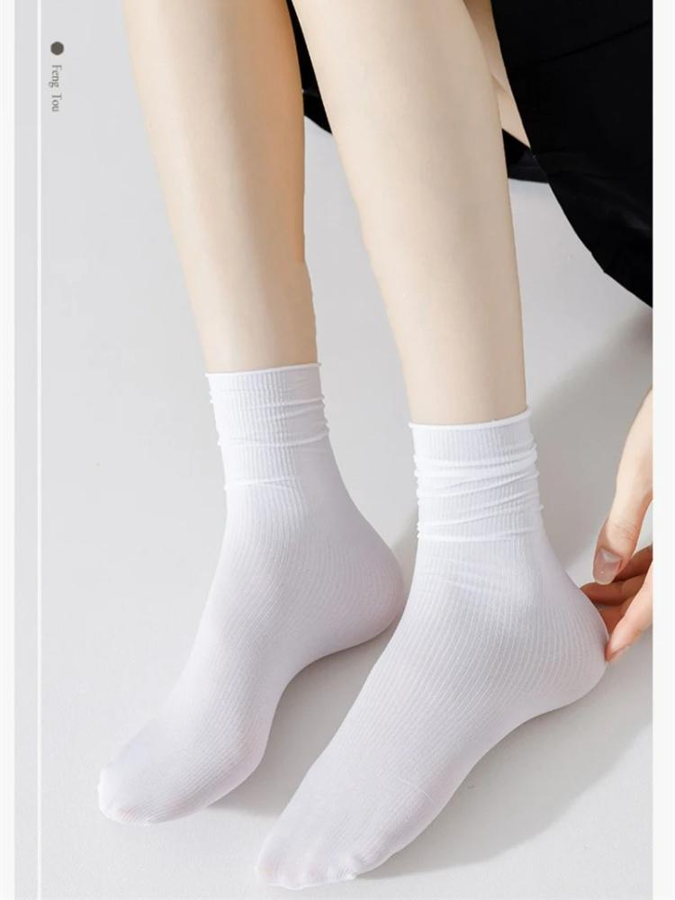 

10 Pairs Women s Thin Ice Silk Long Tube Socks Summer Cool Mid Calf Black and White Ice Socks Pile Pile Ladies Socks One Size