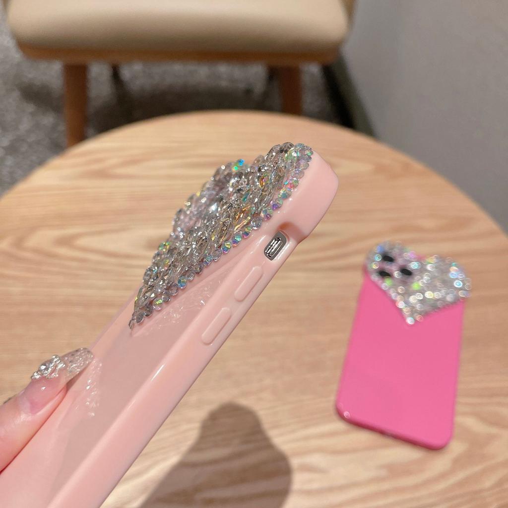 Applicable To Apple 15 Mobile Phone Case Silicone Love Rhinestone IPhone16promax Protective Case 413 Full Inclusive Fashion