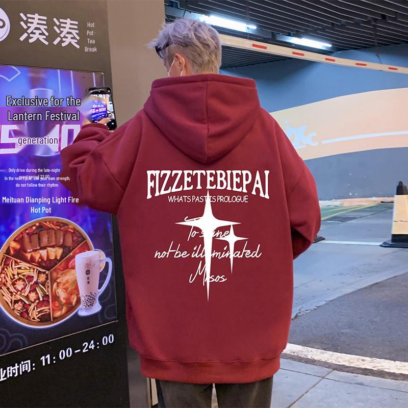 

Men s American Retro Hoodie - Velvet-Lined, Oversized, Hong Kong Style, Trendy Couples Wear for Autumn/Winter 2XL