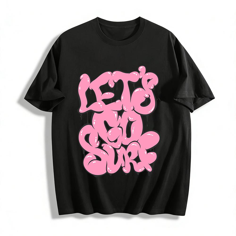 

American Street Graffiti LET S GO SURF Print Casual Short Sleeve Top Pure cotton T-shirt XXS