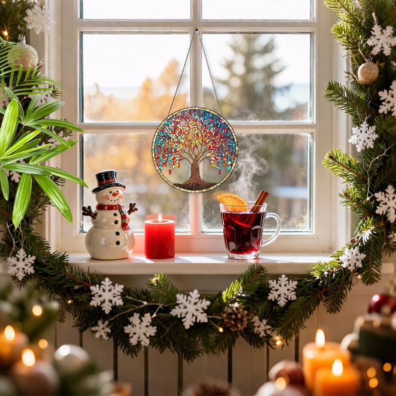 Acrylic Multicolor Tree of Life Suncatcher, Stained Glass Effect Window Hanging Ornament for Nature & Tree Lover Gifts