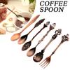 6pcs Vintage Spoons Fork Set Retro Coffee Spoons Plastic Crystal Carved Teaspoon Fruit Ice-Cream Cake Dessert Spoon Fork Cutlery
