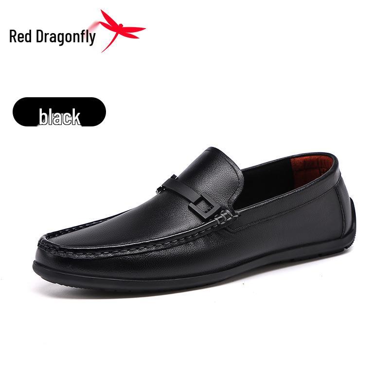 Red Dragonfly Men s Summer Slip-on Leather Loafers - Genuine Leather Soft Sole Casual Shoes 42