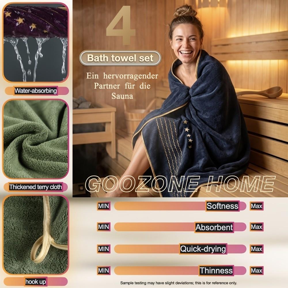 4pcs Absorbent Star Embroidered Towel Set Quick Dry Bath Linen Set Super Hand Towel Set Travel