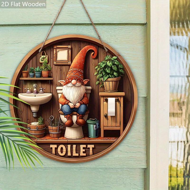 Lodge Style Gnome Bathroom Wooden Sign - Rustic Decorative Plaque with Family Themed Toilet - Ideal Hanging Ornament for Home, Yard, Balcony Decor
