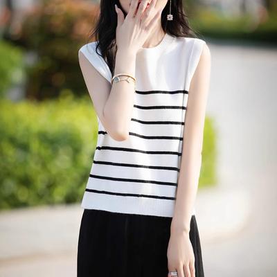 Striped Sleeveless Andy Velvet Knitted Sweater Summer Thin Strappy Vest and Small Blouse