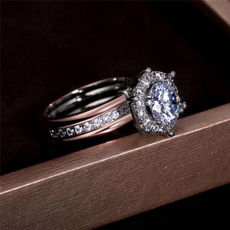 Classic 925 Sterling Silver Bridal Engagement Wedding Rings AAA Dazzling Cubic Zirconia Hot Sale Timeless Style Female Jewelry