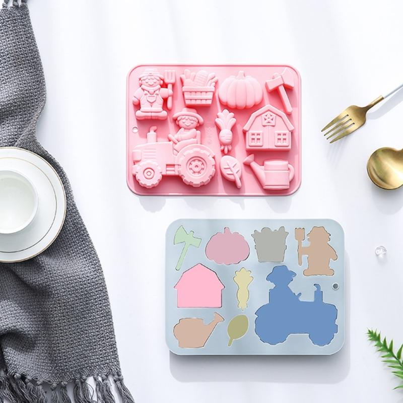 Reusable Food Grade Silicone Baking Molds 9 Farm Animal Vegetable Designs Mould For Cakes Candies Crafts