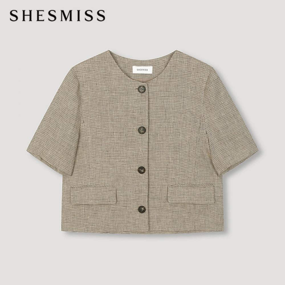 

She S miss houndStooth Льняная куртка с короткими рукавами Swwjkn21150 Br Braun/55