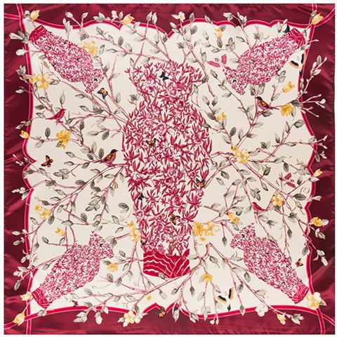 Fashion Vase & Olive Branch Scarf Women 2024 New Scarfs For Ladies Luxury Brand Hijab Silk Satin Shawl Scarfs Print Head Scarves